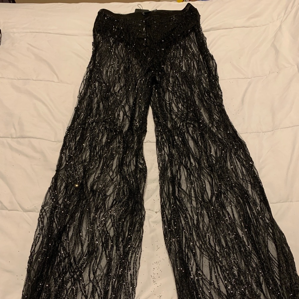 Black Glitter Mesh Trouser